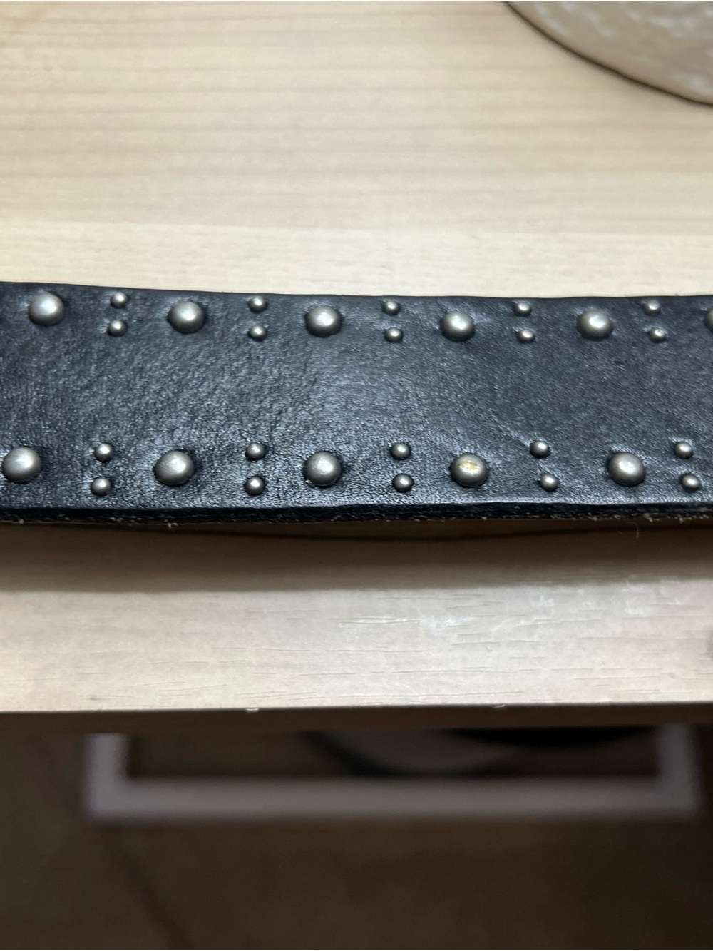 Studded Black Leather Belt with Silver Buckle - Picture 2 of 2